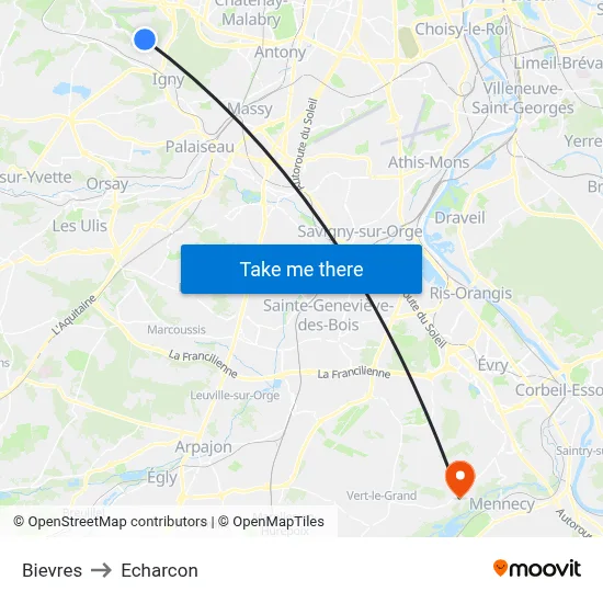 Bievres to Echarcon map