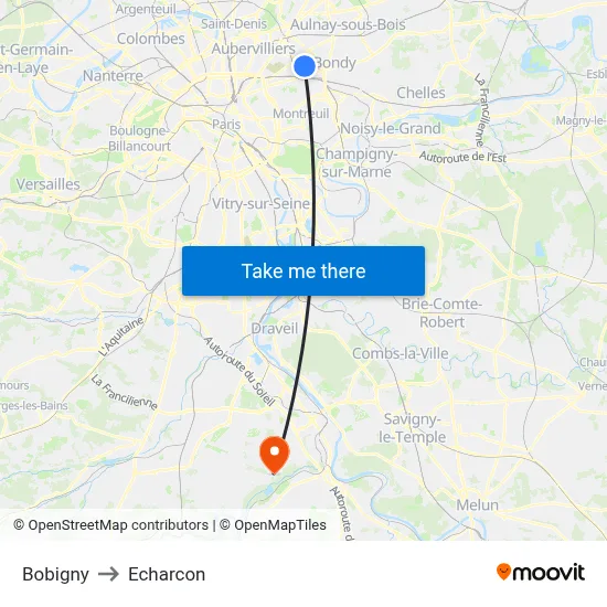 Bobigny to Echarcon map