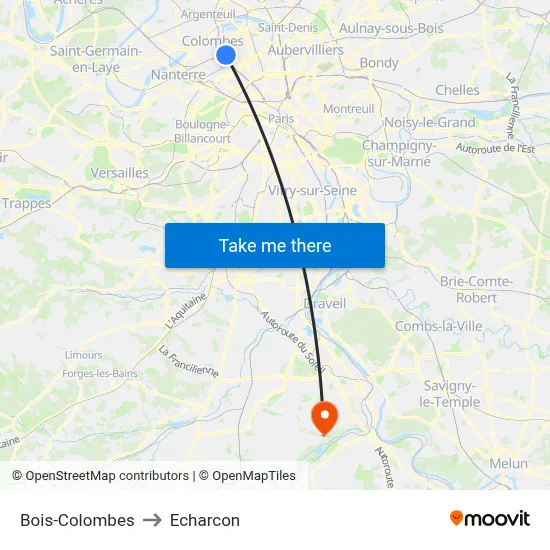Bois-Colombes to Echarcon map