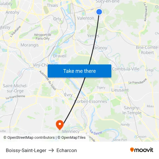 Boissy-Saint-Leger to Echarcon map