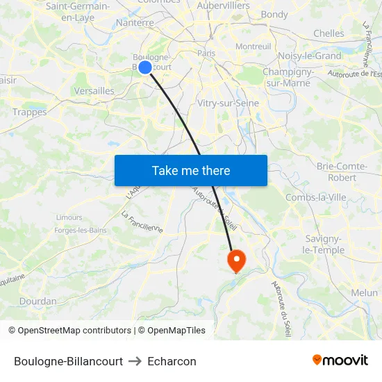 Boulogne-Billancourt to Echarcon map