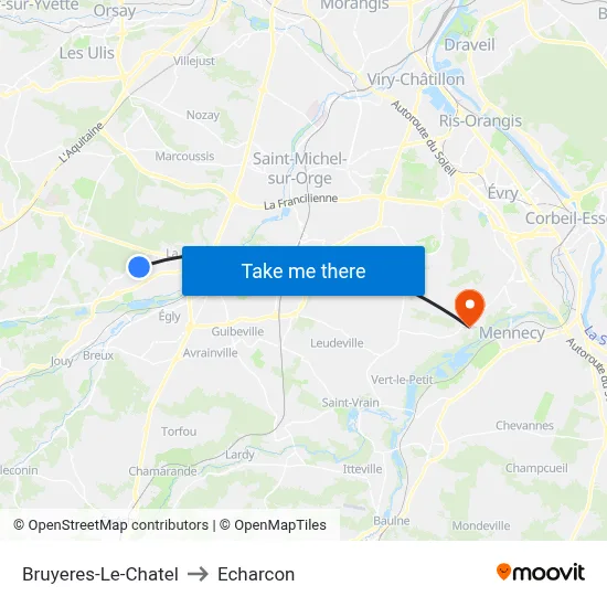 Bruyeres-Le-Chatel to Echarcon map