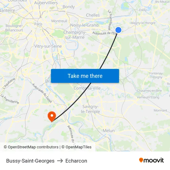 Bussy-Saint-Georges to Echarcon map