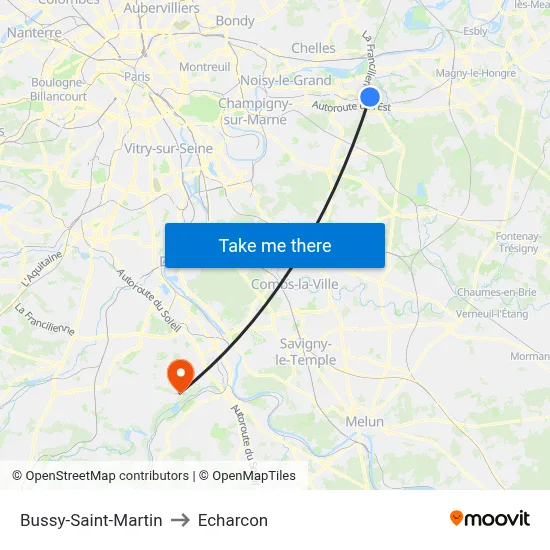 Bussy-Saint-Martin to Echarcon map