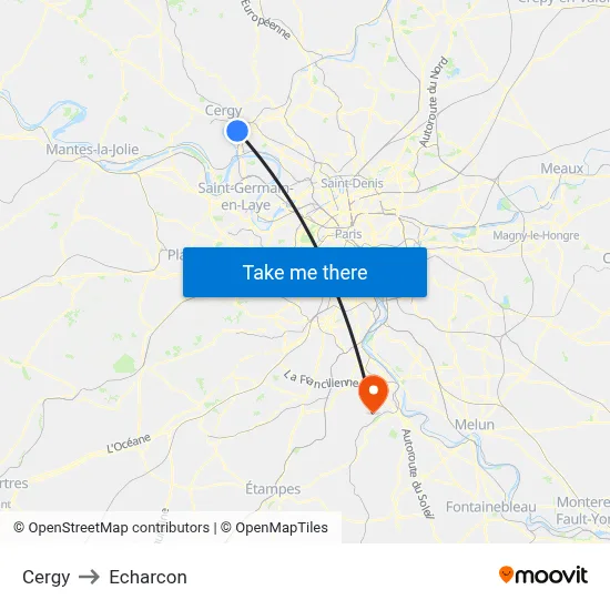 Cergy to Echarcon map