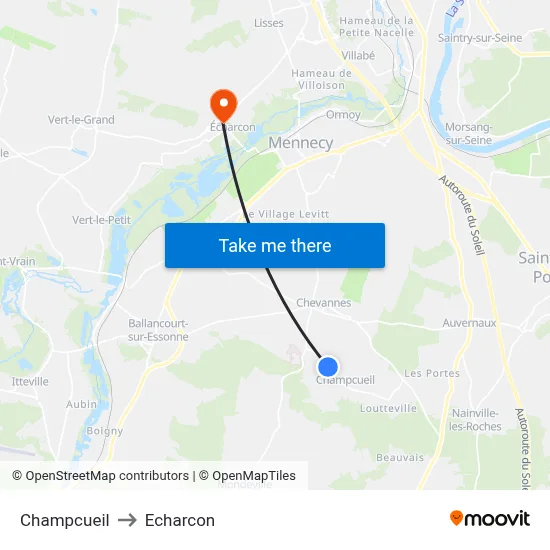 Champcueil to Echarcon map