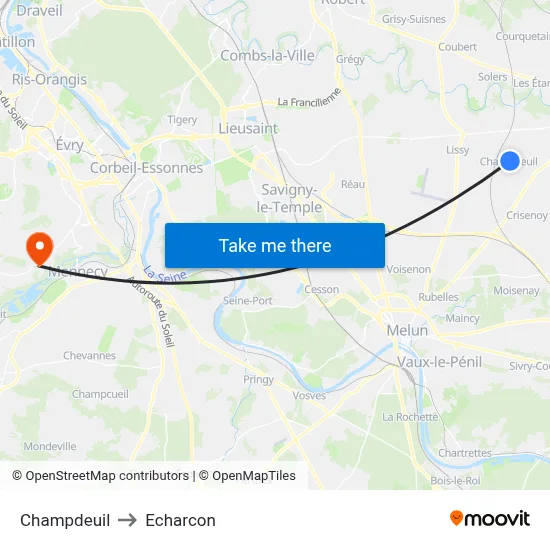 Champdeuil to Echarcon map