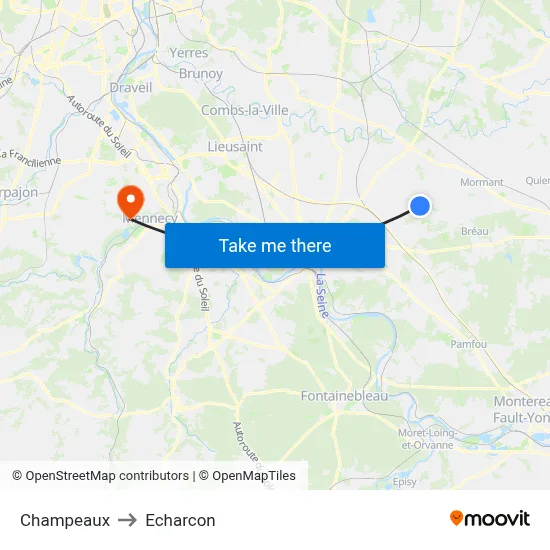 Champeaux to Echarcon map