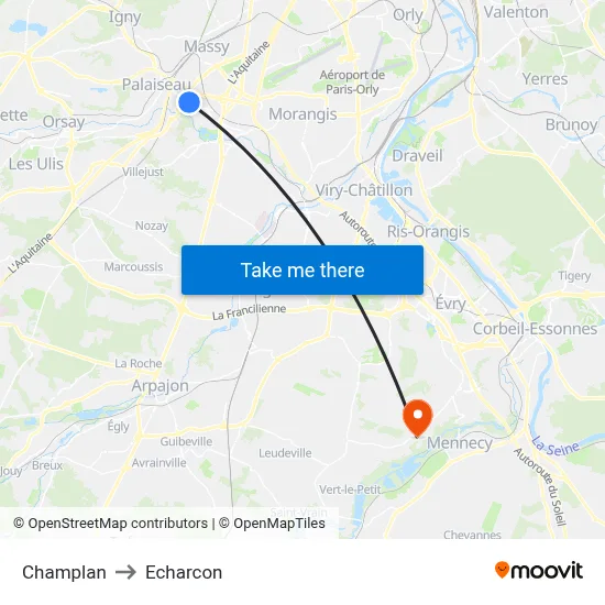 Champlan to Echarcon map