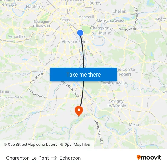 Charenton-Le-Pont to Echarcon map