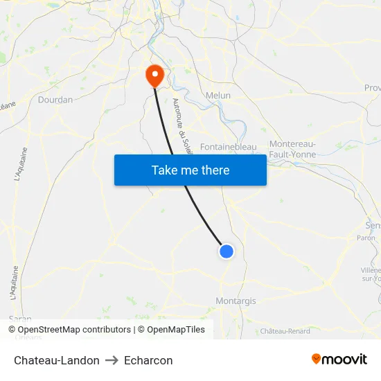 Chateau-Landon to Echarcon map