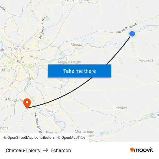 Chateau-Thierry to Echarcon map