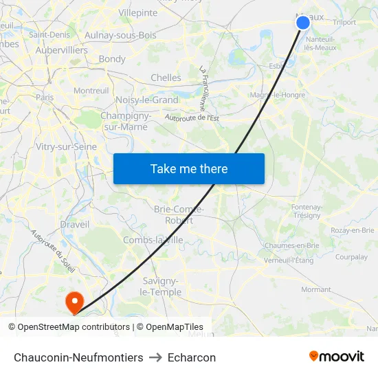 Chauconin-Neufmontiers to Echarcon map