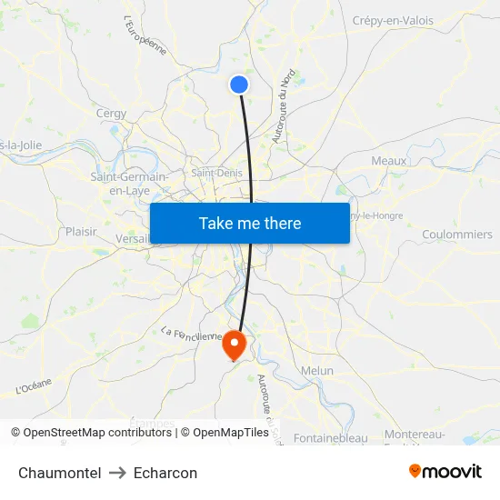Chaumontel to Echarcon map