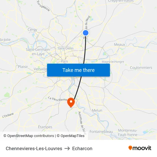 Chennevieres-Les-Louvres to Echarcon map
