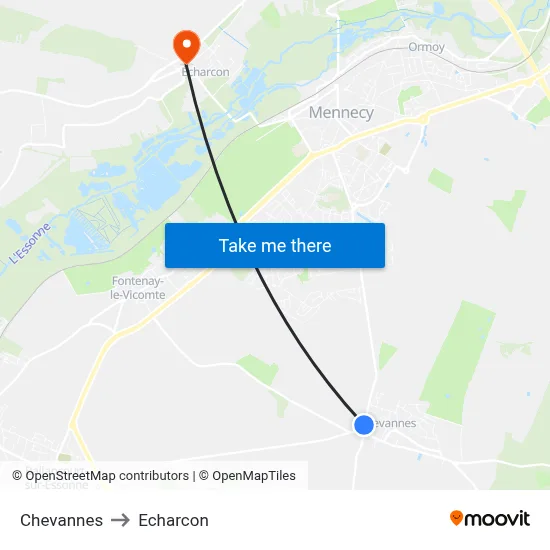 Chevannes to Echarcon map