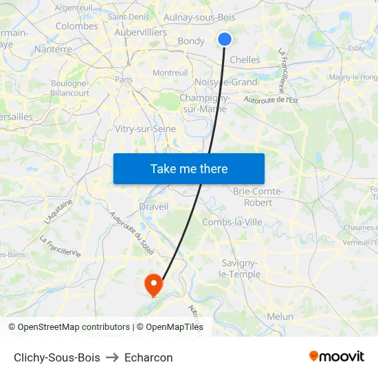Clichy-Sous-Bois to Echarcon map