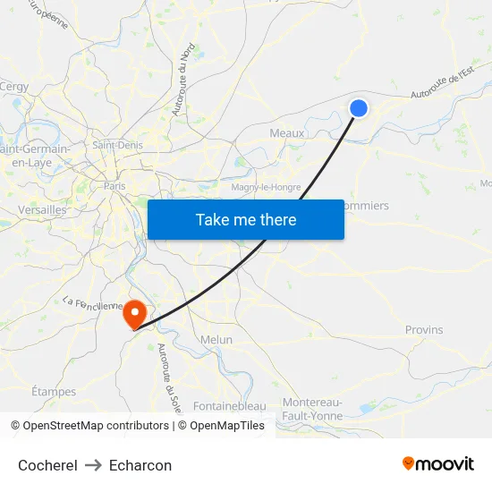 Cocherel to Echarcon map