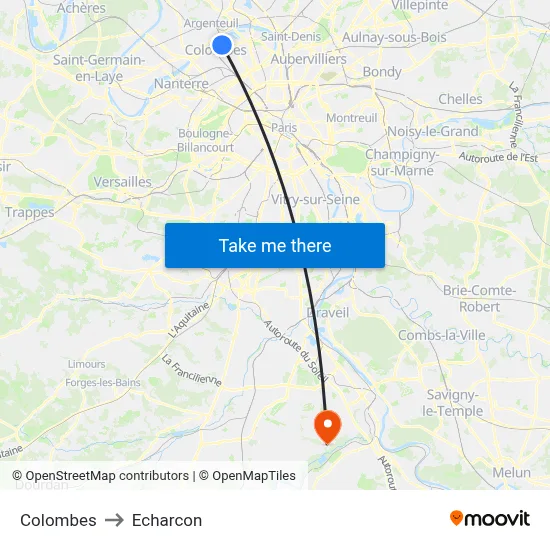 Colombes to Echarcon map