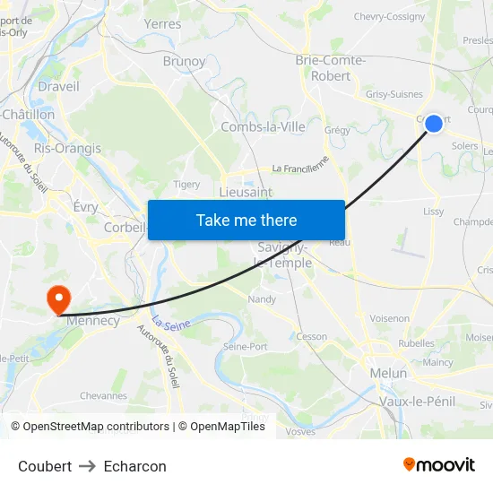 Coubert to Echarcon map