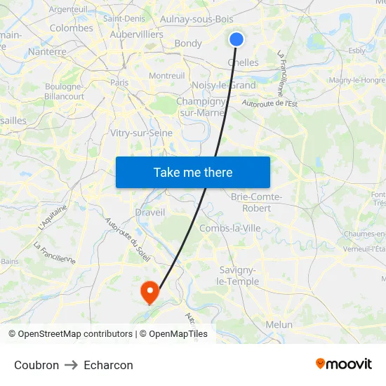 Coubron to Echarcon map