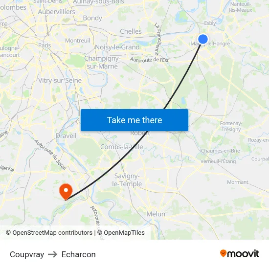 Coupvray to Echarcon map