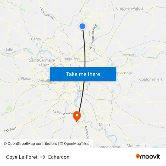 Coye-La-Foret to Echarcon map