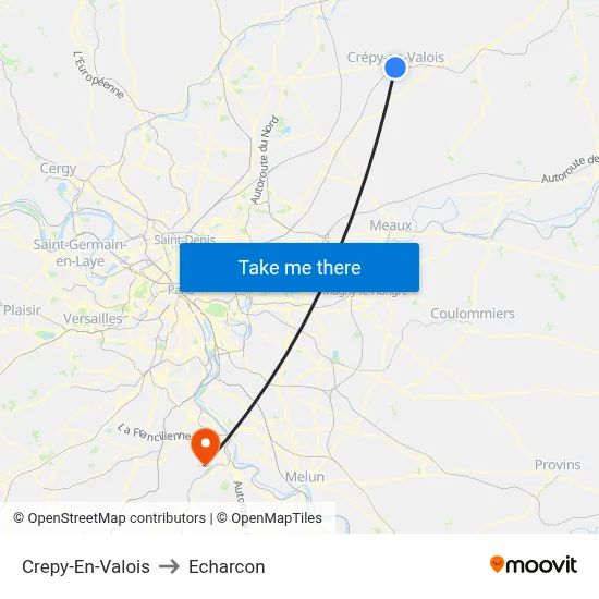 Crepy-En-Valois to Echarcon map
