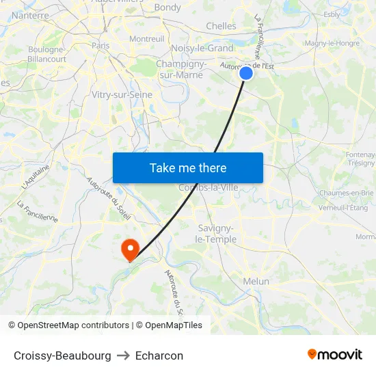 Croissy-Beaubourg to Echarcon map