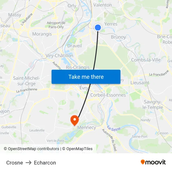 Crosne to Echarcon map