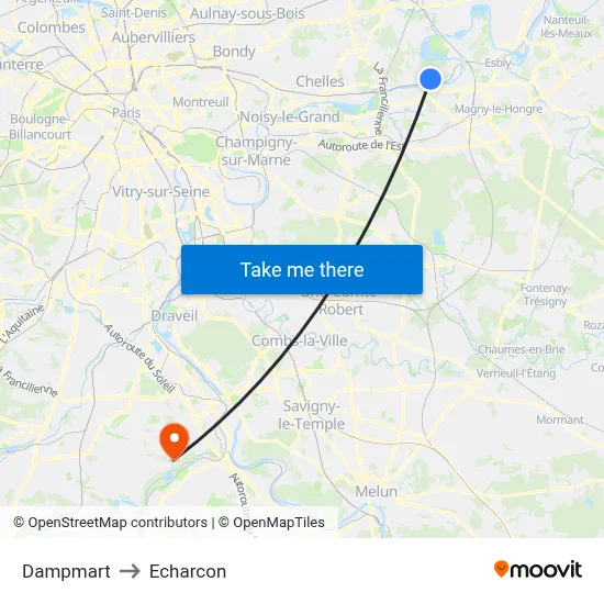 Dampmart to Echarcon map
