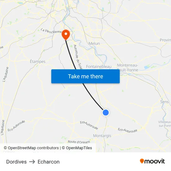Dordives to Echarcon map