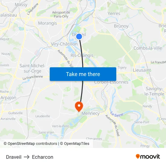 Draveil to Echarcon map