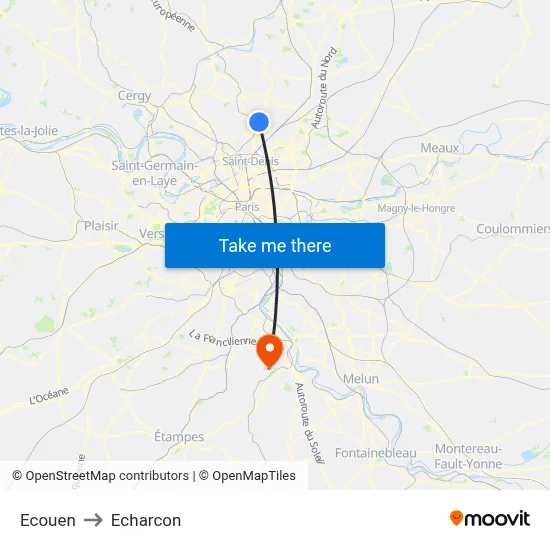 Ecouen to Echarcon map
