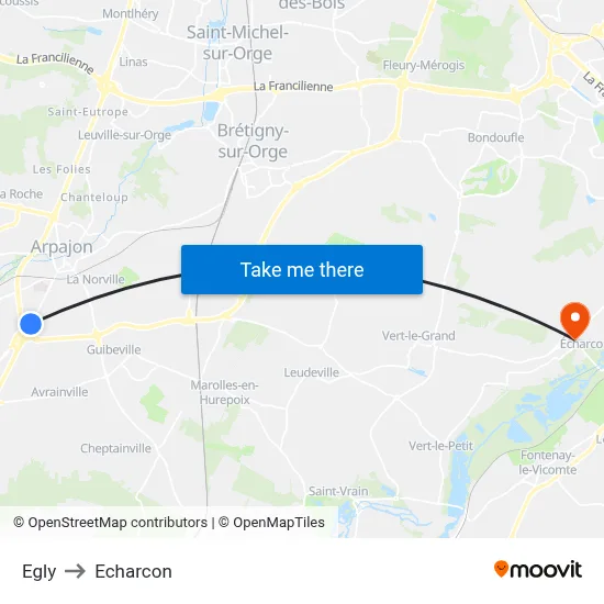 Egly to Echarcon map