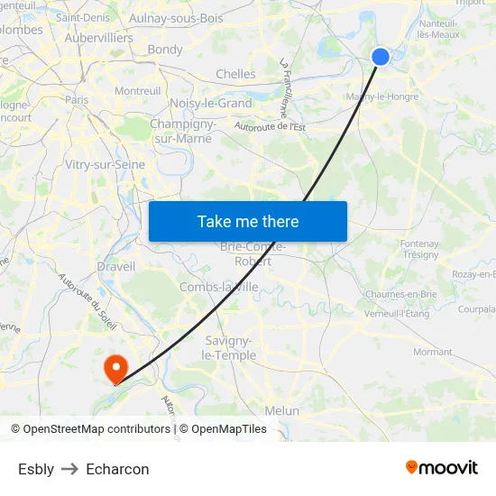 Esbly to Echarcon map