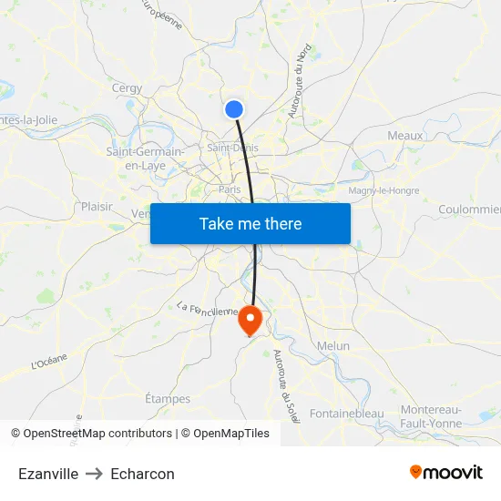 Ezanville to Echarcon map