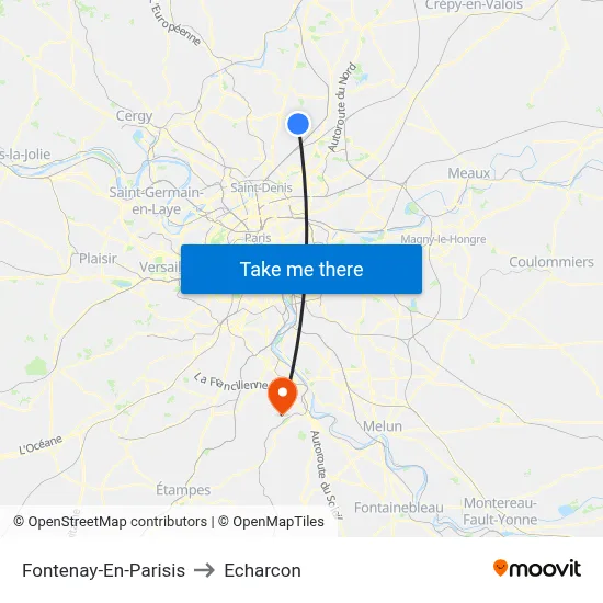 Fontenay-En-Parisis to Echarcon map
