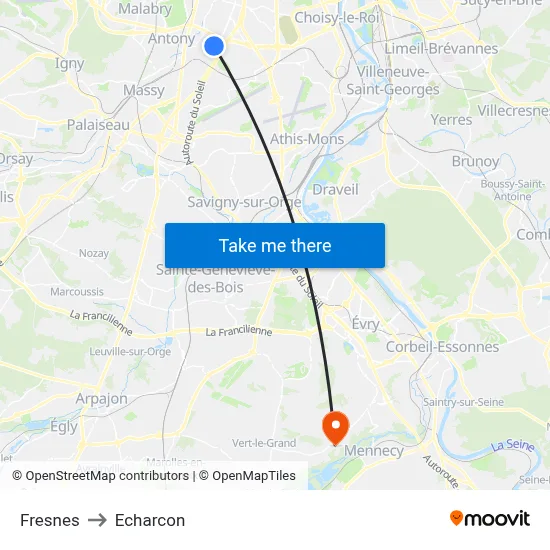 Fresnes to Echarcon map