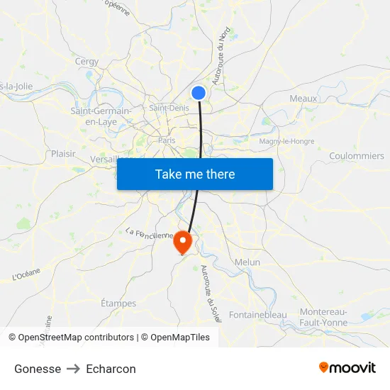 Gonesse to Echarcon map