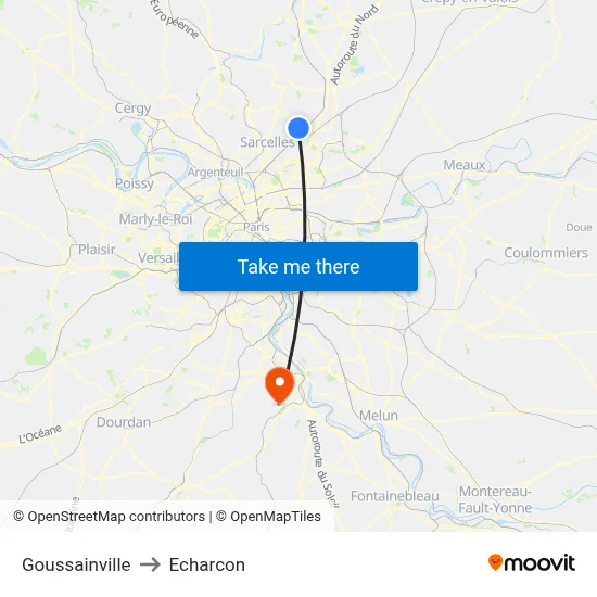 Goussainville to Echarcon map