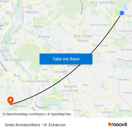Gretz-Armainvilliers to Echarcon map