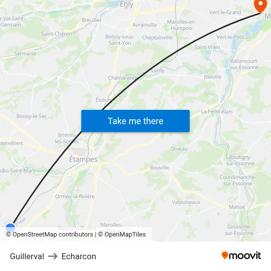 Guillerval to Echarcon map