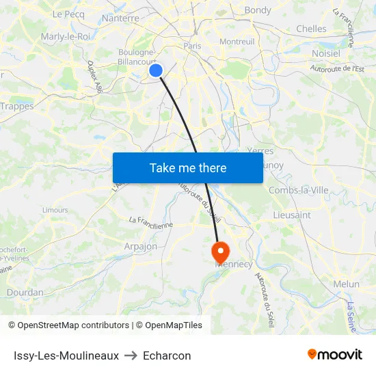 Issy-Les-Moulineaux to Echarcon map