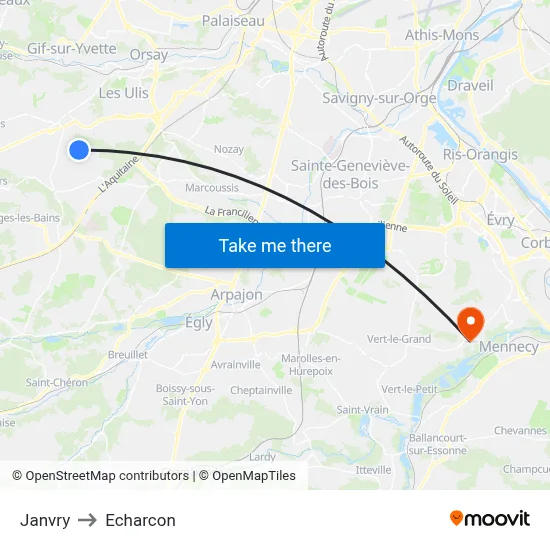 Janvry to Echarcon map
