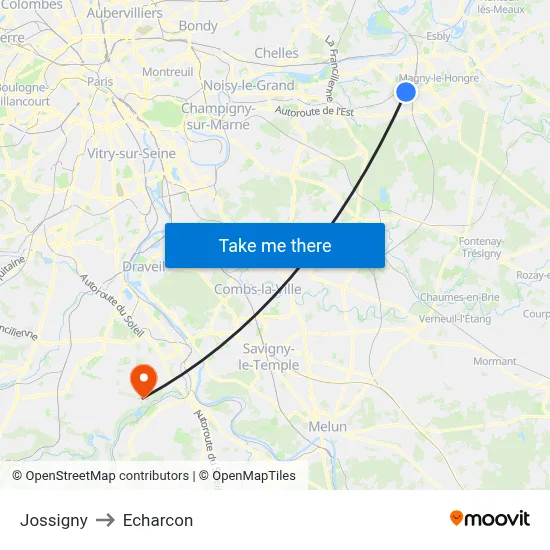 Jossigny to Echarcon map