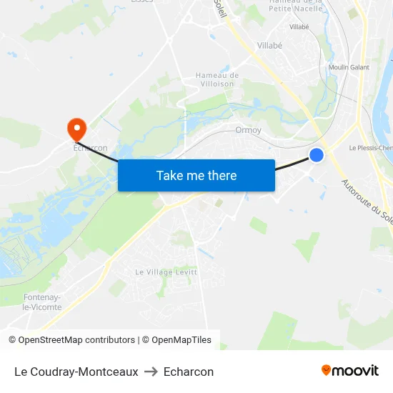 Le Coudray-Montceaux to Echarcon map