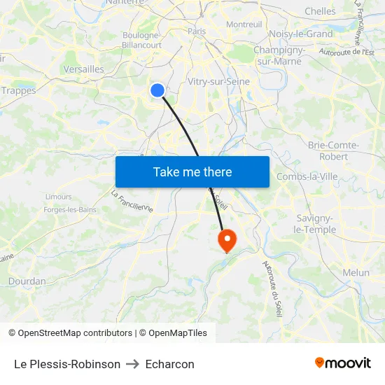 Le Plessis-Robinson to Echarcon map