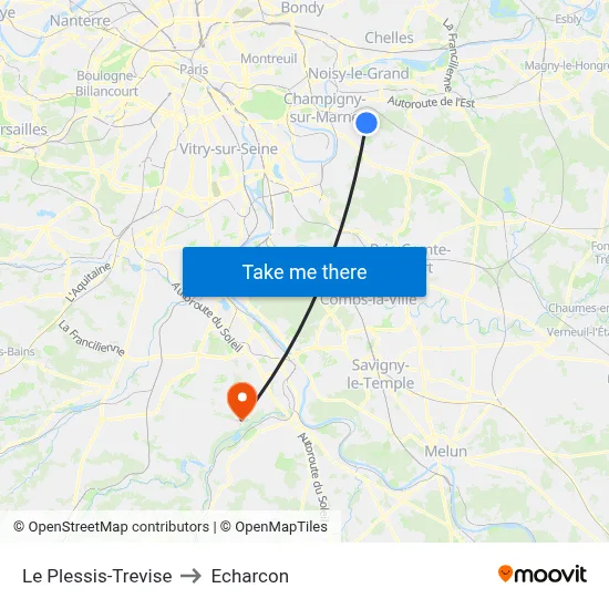 Le Plessis-Trevise to Echarcon map