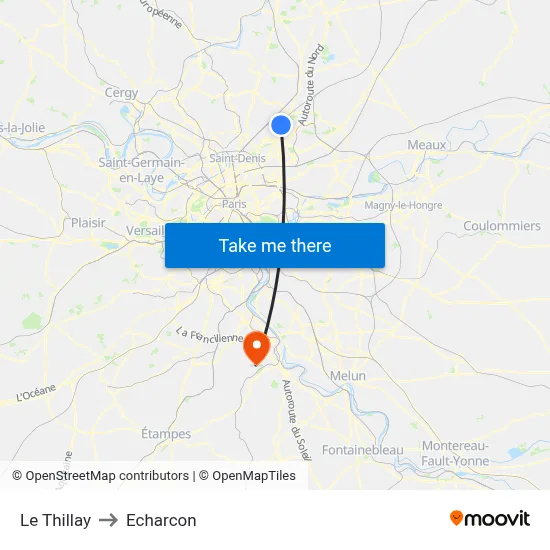 Le Thillay to Echarcon map